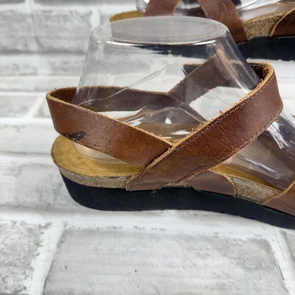 Naot Kayla Women's 40- US 9/9.5 Brown Leather Wedge Adjustable Comfort Sandal - Picture 3 of 11